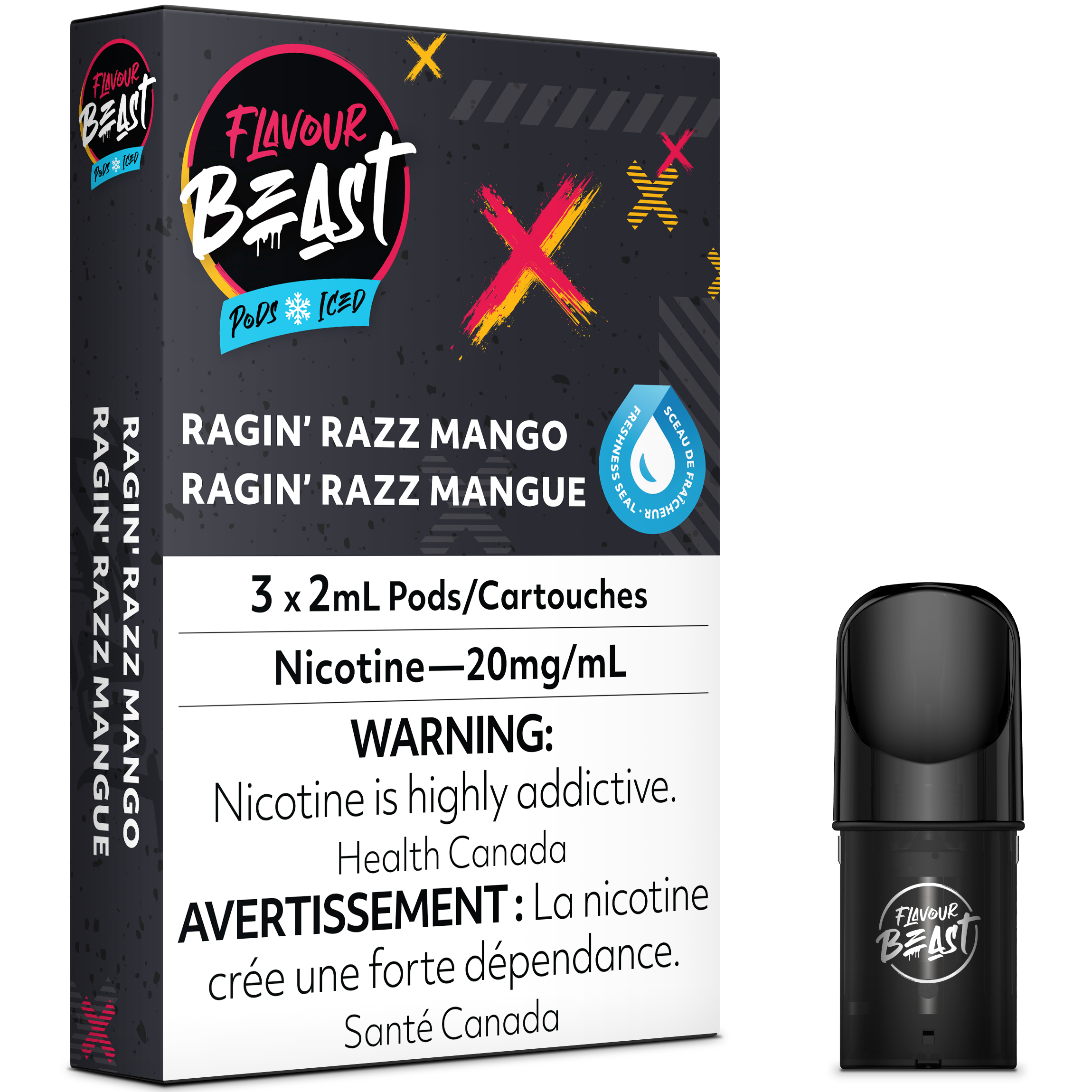 FLAVOUR BEAST POD PACK - RAGIN' RAZZ MANGO ICED-FLAVOUR BEAST PODS-Gas City Vapes