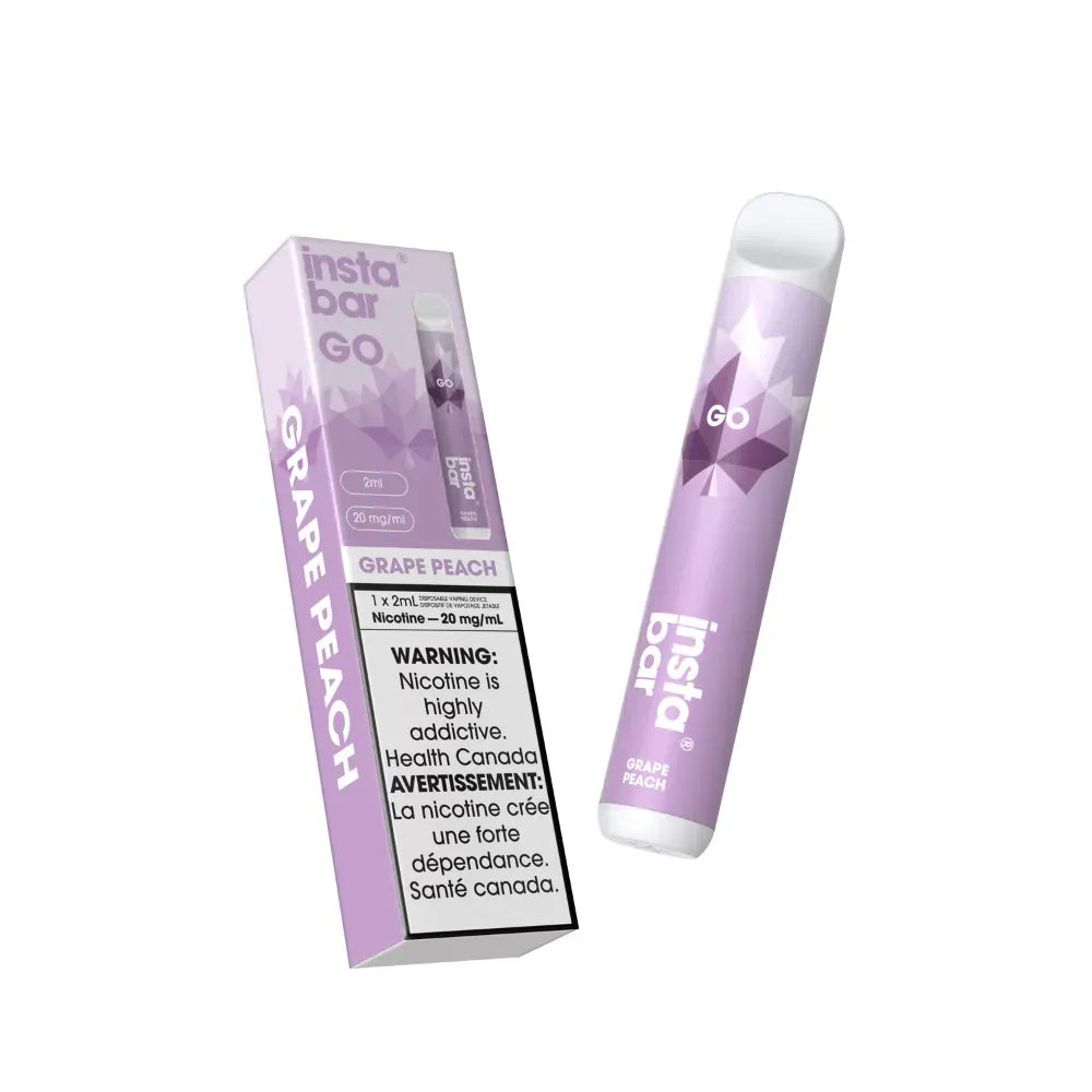Insta Bar GO vape device and packaging on a white background