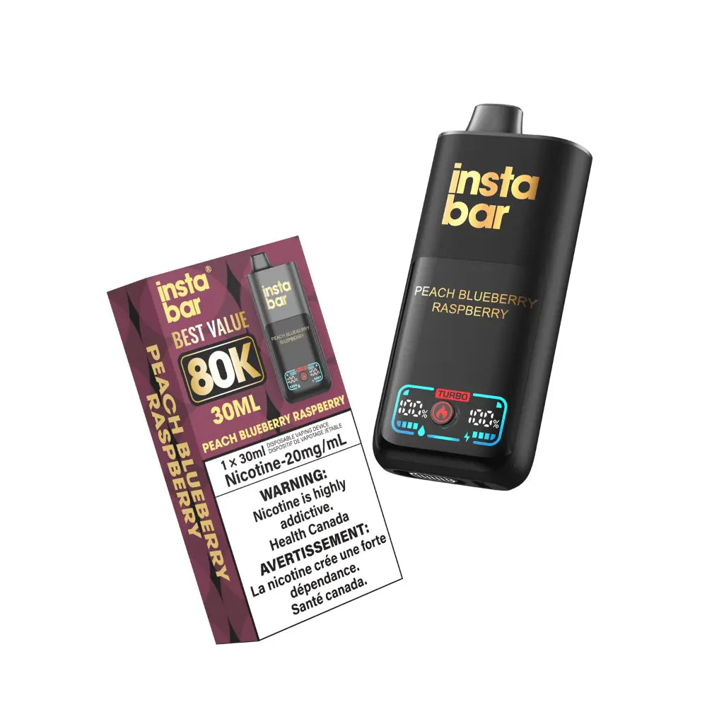 Insta Bar vape device and packaging on a white background
