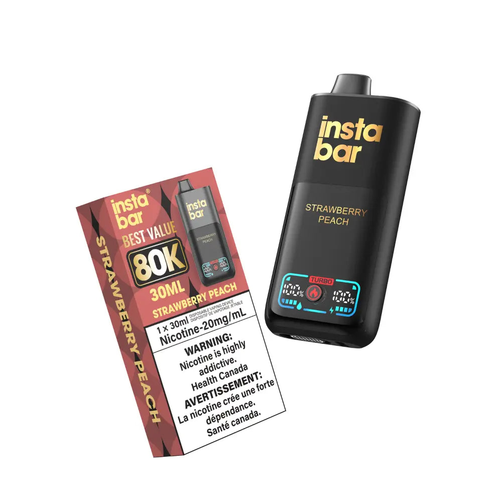 Insta Bar vape device and packaging on a white background