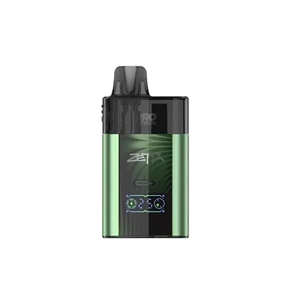 Green and black vape device on a white background