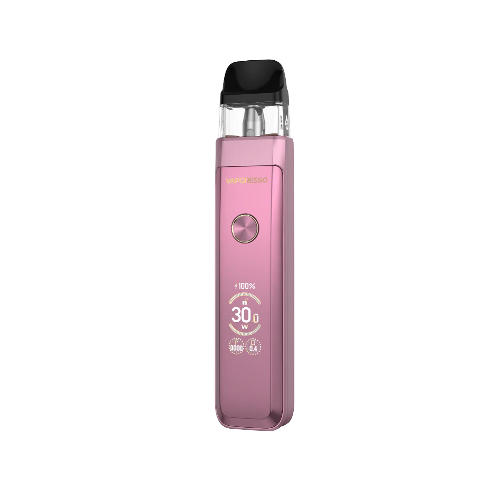 Pink vape device with black top on a white background