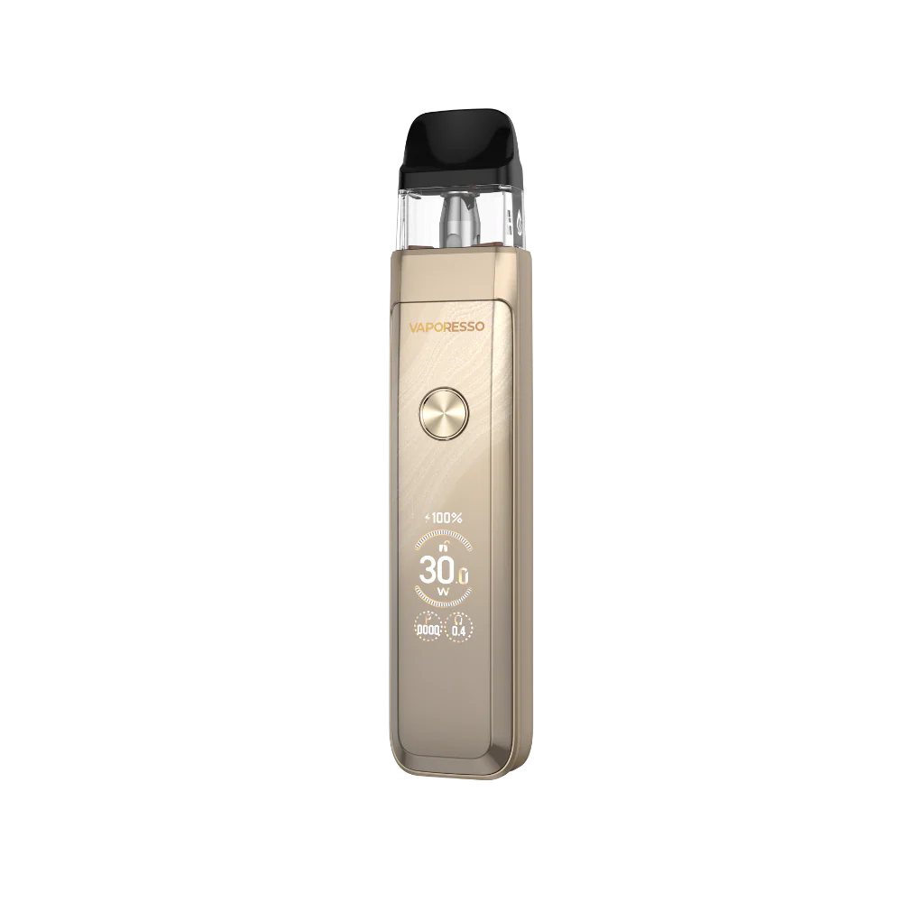 Vaping device with visible branding on a white background