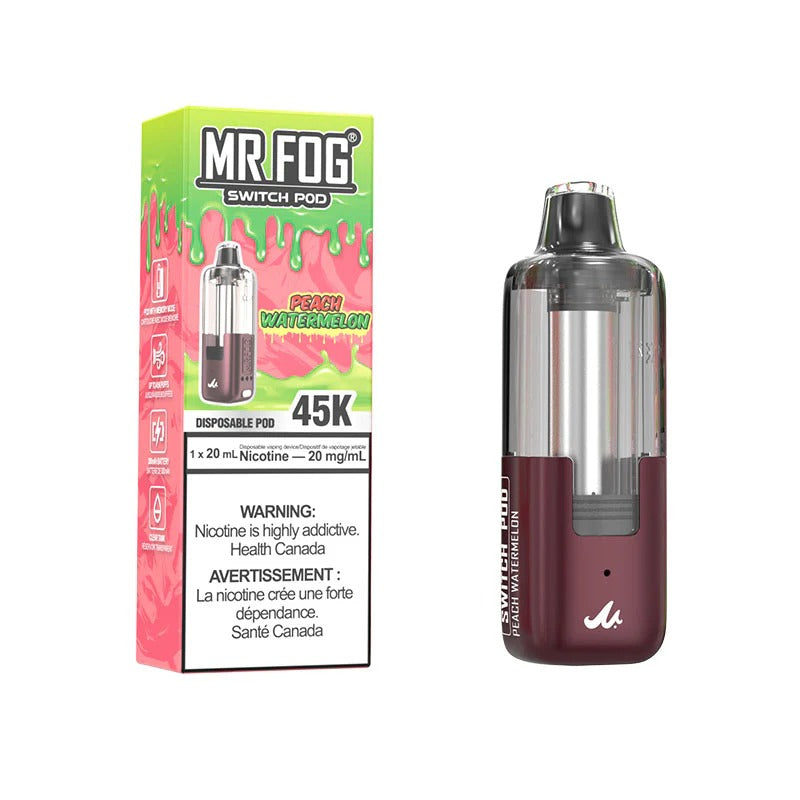 MR FOG Switch Pod vape device and packaging on a white background