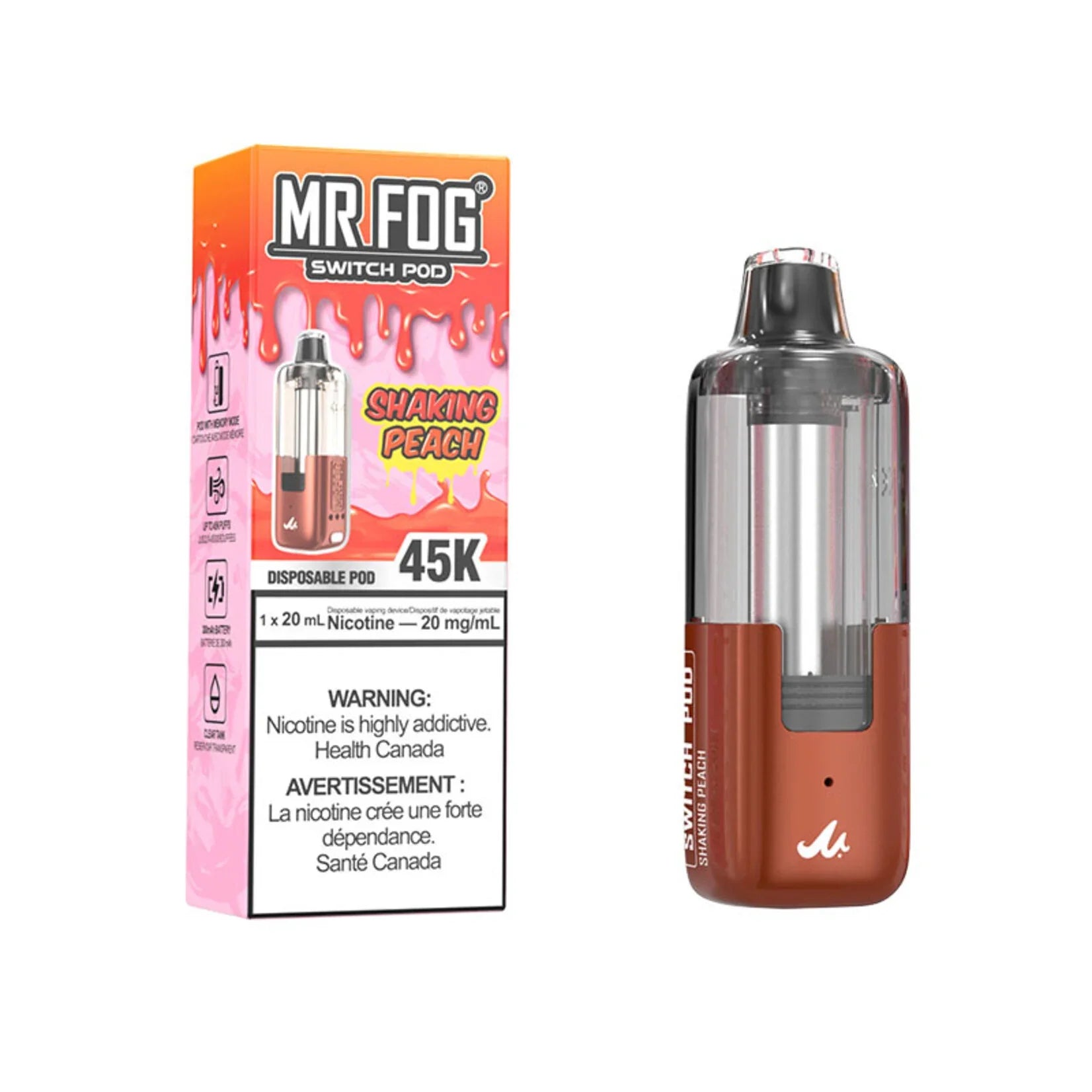 MR FOG Switch Pod disposable vape with packaging on a white background