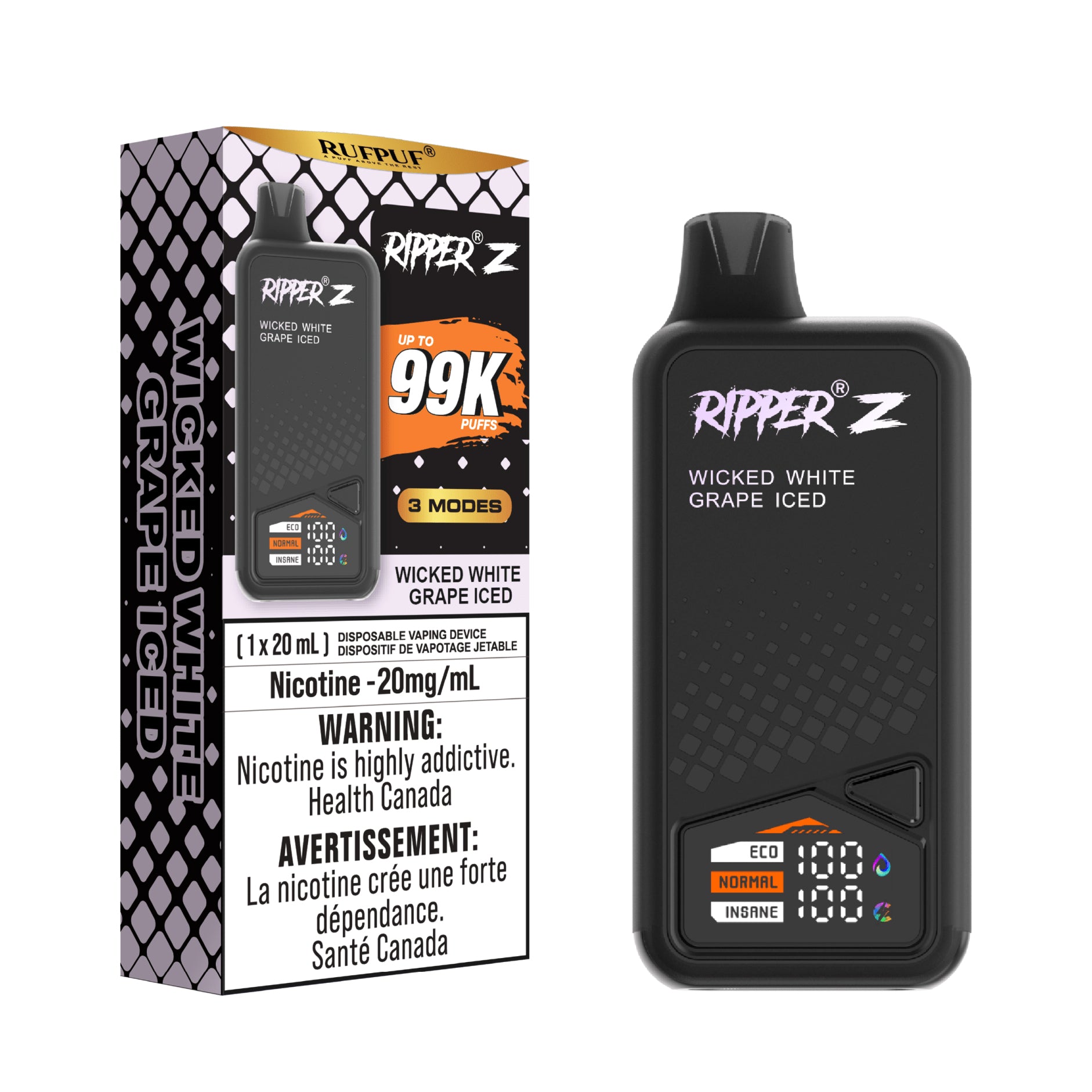 Wicked White Grape Peach Iced Ripper Z Disposable