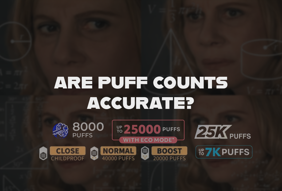 Confused math lady meme with various disposable vape puff count listings