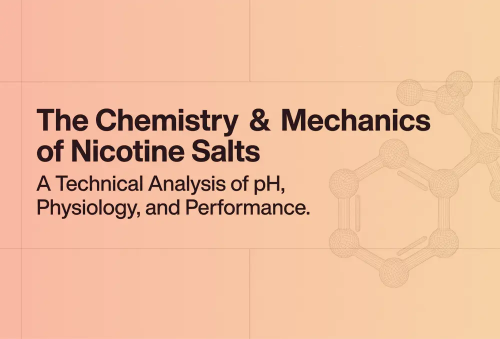Blog post covert art with nicotine molecule titled "The Chemistry & Mechanics of Nicotine Salts"