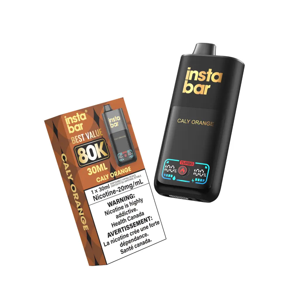 Insta Bar vape device and packaging on a white background