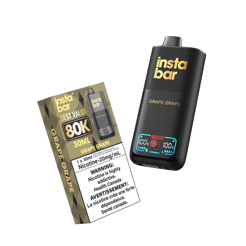 Insta Bar vape device and packaging on a white background