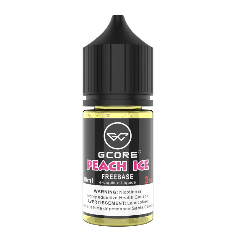 Gcore Peach Ice e-liquid bottle on a white background