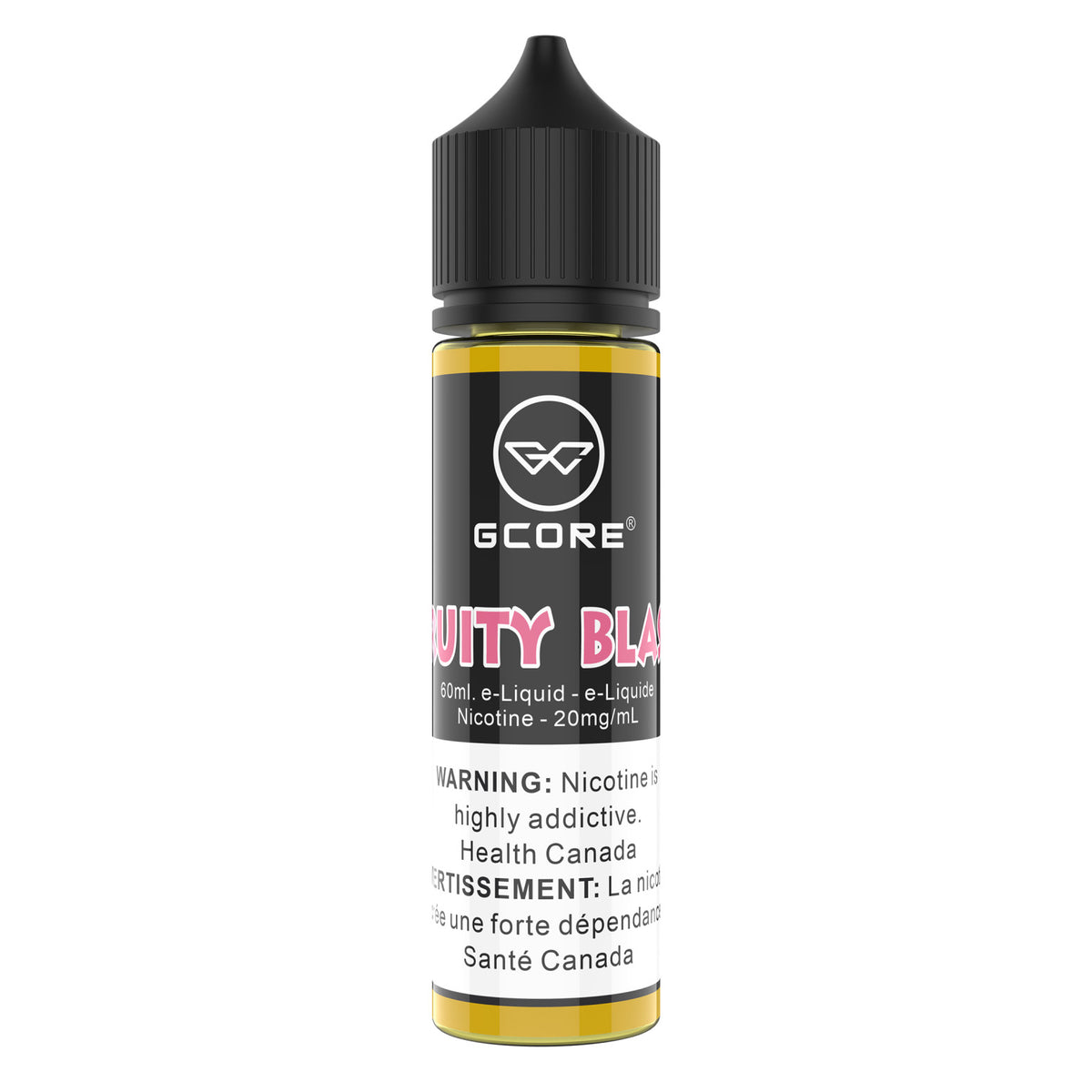 Gcore Fruity Blast Black e-liquid bottle on a white background