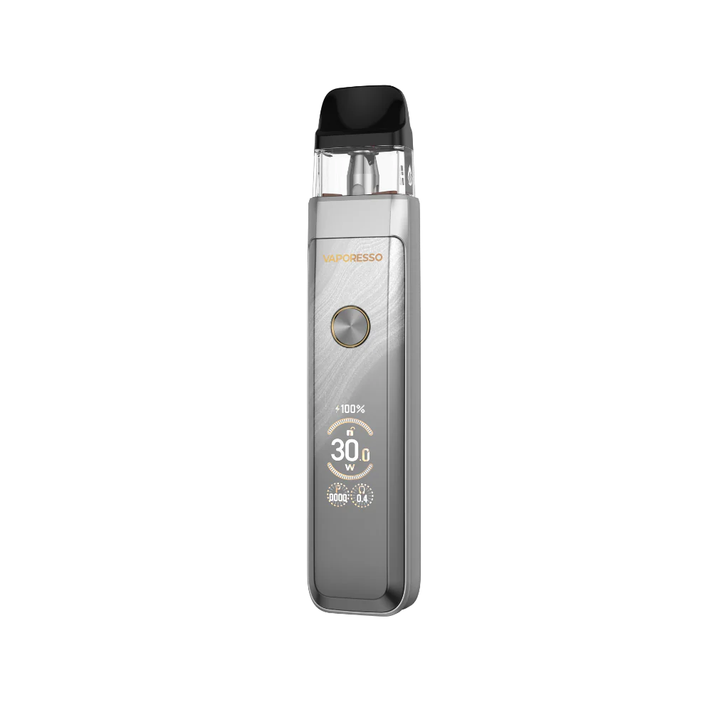 Vaping device with digital display on a white background