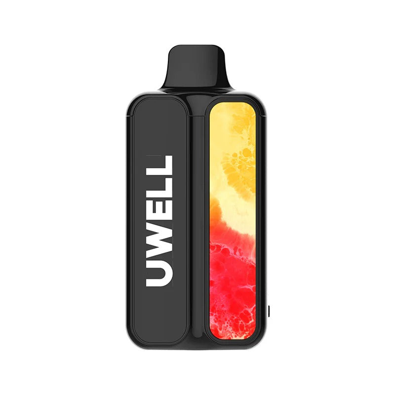 Uwell vaping device with colorful design on a white background