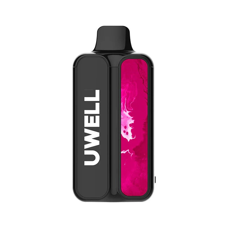 Uwell vaping device with pink interior on a white background