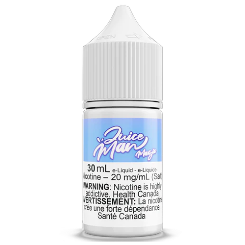 Juice Man e-liquid bottle with blue label on a white background