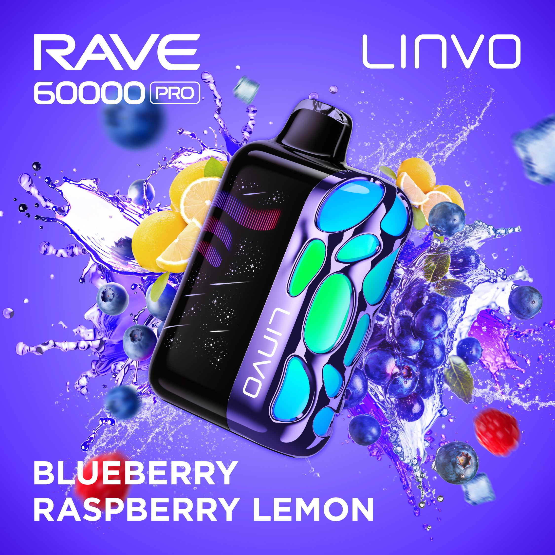 Linvo RAVE 60K Blueberry Raspberry Lemon Disposable Vape