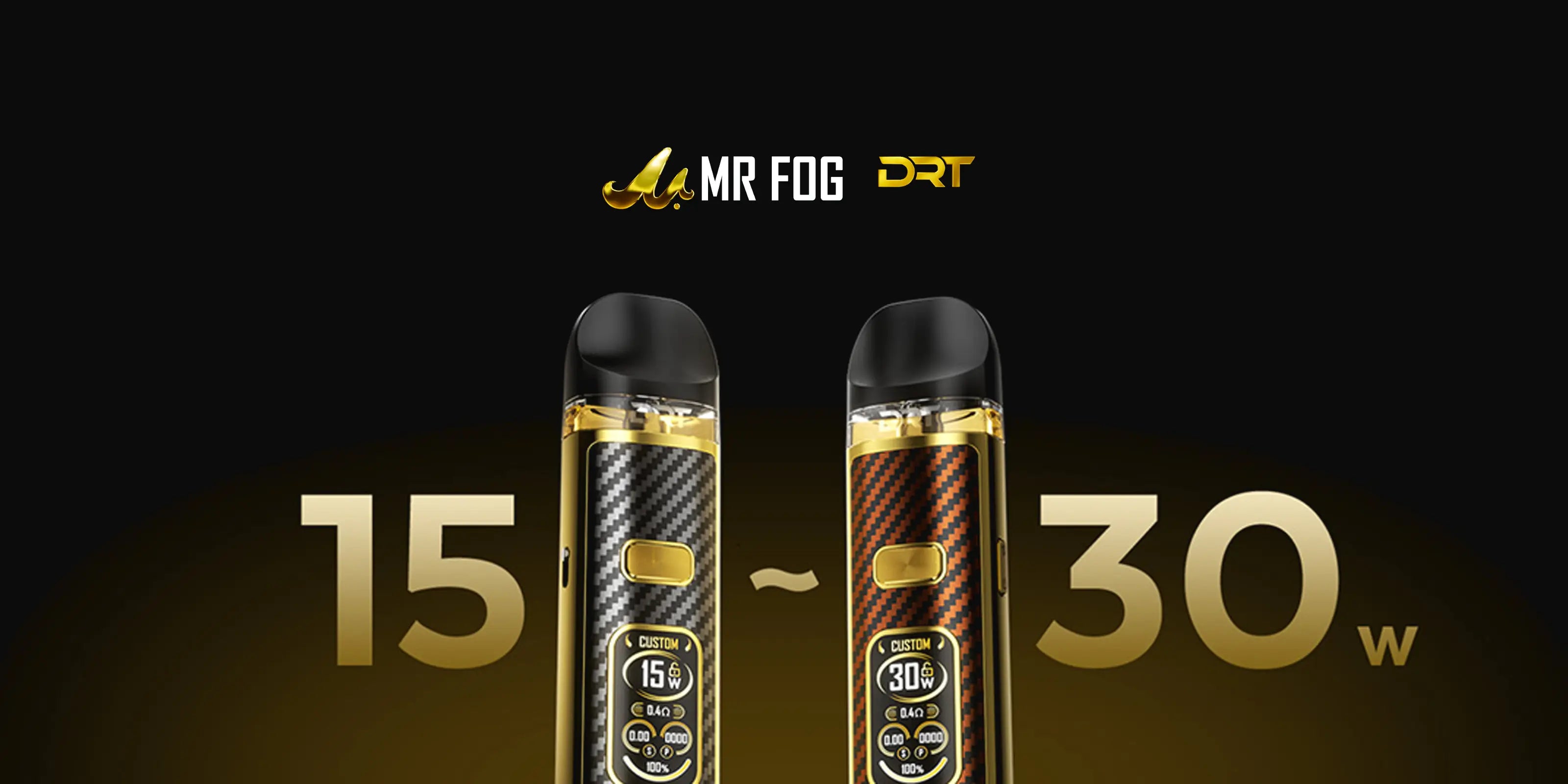 Two vape devices with 'MR FOG' branding on a black background