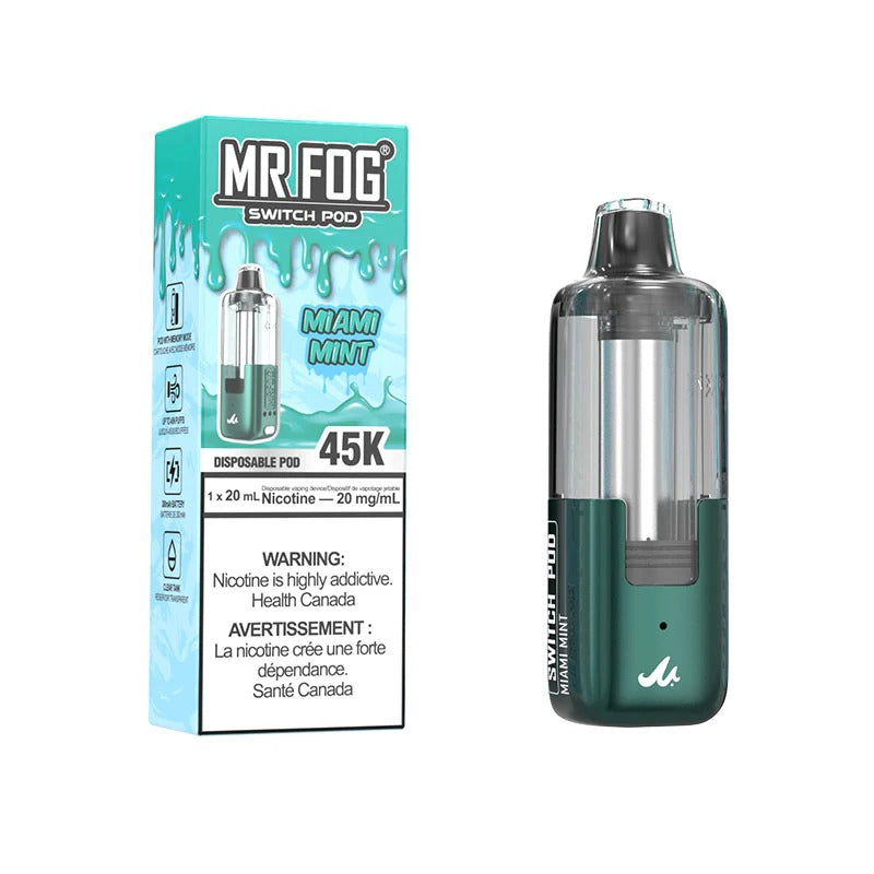 MR FOG Switch Pod Miami Mint vape device and packaging on a white background
