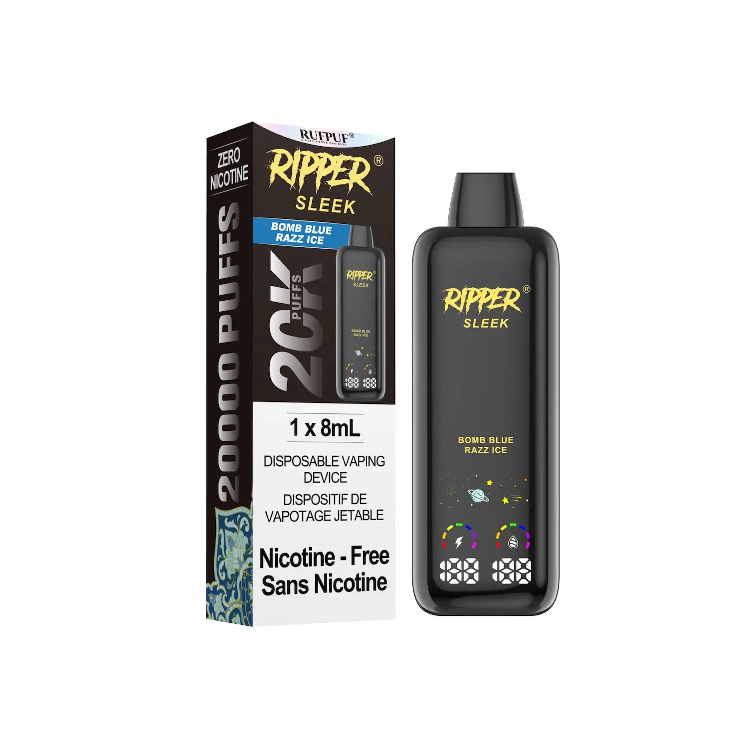 Bomb Blue Razz Ice Ripper Sleek Nic Free Disposable