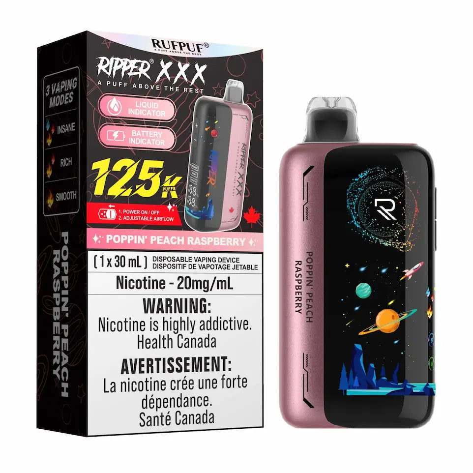 Poppin Peach Berry Ripper XXX 125k disposable vape 