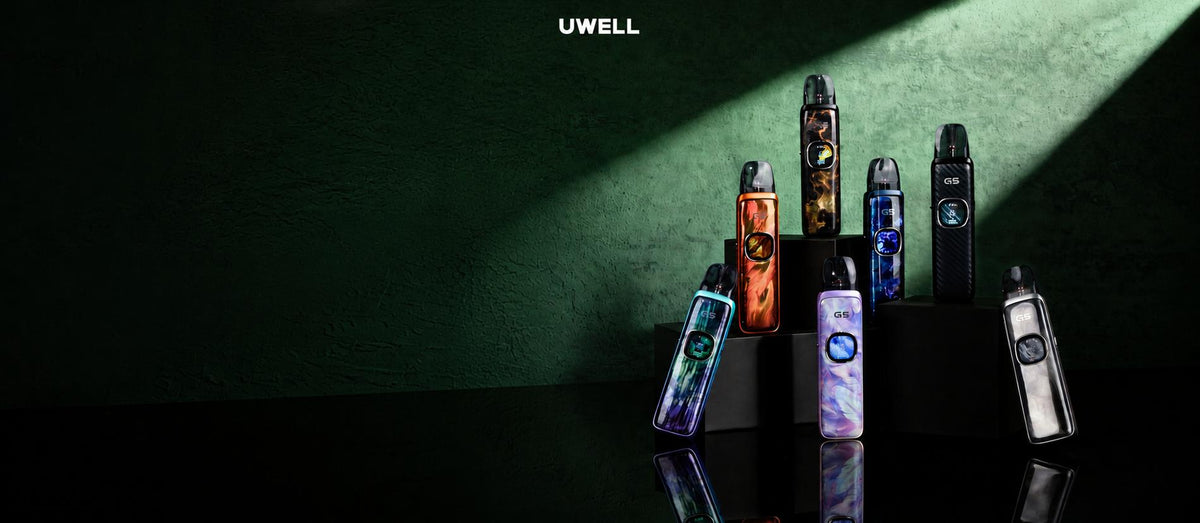 UWELL vaping devices displayed against a dark background