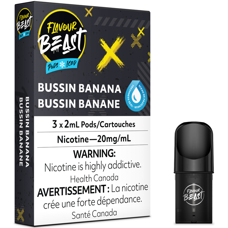 FLAVOUR BEAST POD PACK - BUSSIN BANANA ICED-FLAVOUR BEAST PODS-Gas City Vapes