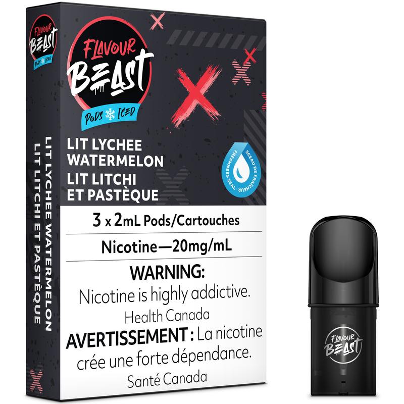 FLAVOUR BEAST POD PACK - LIT LYCHEE WATERMELON ICED-FLAVOUR BEAST PODS-Gas City Vapes