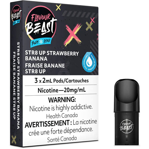 FLAVOUR BEAST POD PACK - STR8 UP STRAWBERRY BANANA ICED-FLAVOUR BEAST PODS-Gas City Vapes